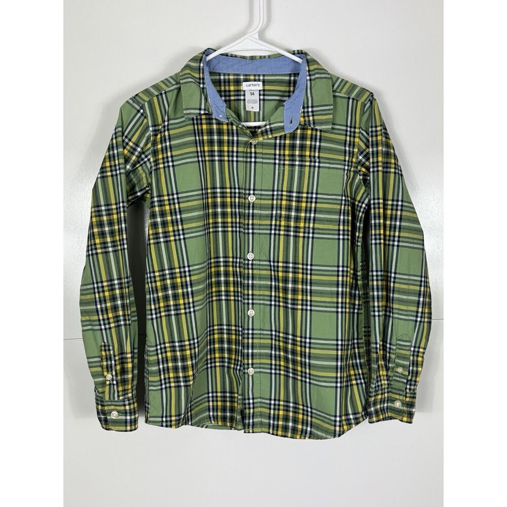 Carter's Plaid, Long-Sleeve Collared‎ Button-Up Green Yellow Size 14